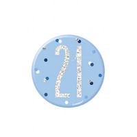 Blue/Silver Glitz Foil Age 21 Badge 3" 1CT