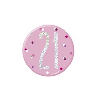 Pink/Silver Glitz Foil Age 21 Badge 3" 1CT