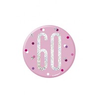 Pink/Silver Glitz Foil Age 60 Badge 3" 1CT