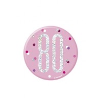 Pink/Silver Glitz Foil Age 80 Badge 3" 1CT