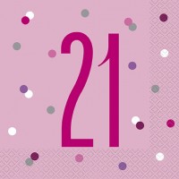 Pink/Silver Glitz Age 21 Luncheon Napkins 16ct