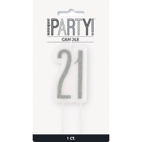 Black/Silver Glitz Age 21 Glitter Birthday Candle