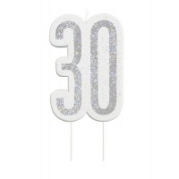 Black/Silver Glitz Age 30 Glitter Birthday Candle
