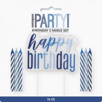 Blue/Silver Glitz Happy Birthday Candle Set 