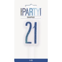 Blue/Silver Glitz Age 21 Glitter Birthday Candle