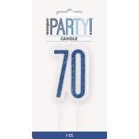 Blue/Silver Glitz Age 70 Glitter Birthday Candle