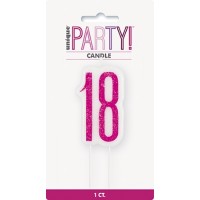Pink/Silver Glitz Age 18 Glitter Birthday Candle