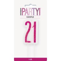 Pink/Silver Glitz Age 21 Glitter Birthday Candle