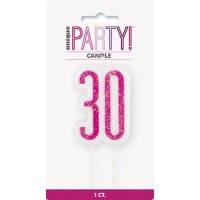 Pink/Silver Glitz Age 30 Glitter Birthday Candle
