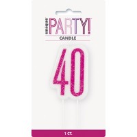 Pink/Silver Glitz Age 40 Glitter Birthday Candle