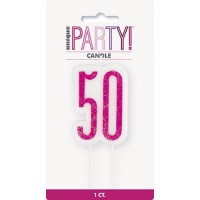 Pink/Silver Glitz Age 50 Glitter Birthday Candle