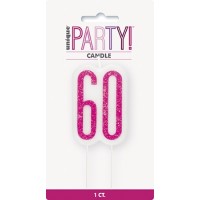 Pink/Silver Glitz Age 60 Glitter Birthday Candle