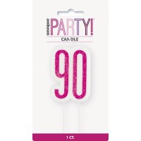 Pink/Silver Glitz Age 90 Glitter Birthday Candle