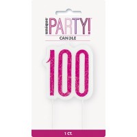 Pink/Silver Glitz Age 100 Glitter Birthday Candle