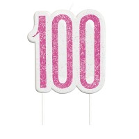 Pink/Silver Glitz Age 100 Glitter Birthday Candle