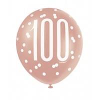 Rose Gold Glitz 12" Age 100 Latex Balloons 6ct