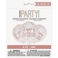 Rose Gold Glitz Happy Birthday 12" Latex Confetti Balloons 6ct
