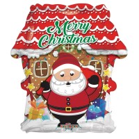 Merry Christmas Santa and House Shape 18" Foil Balloon (Packed)