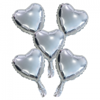 9" Silver Foil Balloon Hearts With Paper Straw 5ct