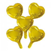 9" Gold Foil Balloon Hearts With Paper Straw 5ct