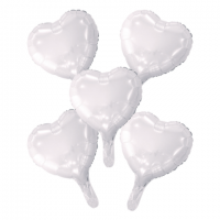 9" White Foil Balloon Hearts With Paper Straw 5ct