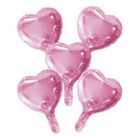 9" Baby Pink Foil Balloon Hearts With Paper Straw 5ct FIESTA