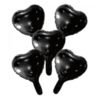 9" Black Foil Balloon Hearts With Paper Straw 5ct FIESTA