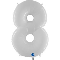 Number 8 Shiny White 40" Foil Balloon GRABO