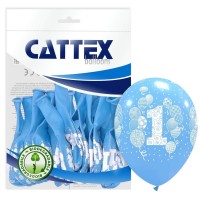 Age 1  Blue Cattex 12" Latex Balloons 20CT