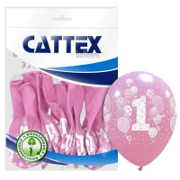 Age 1  Pink Cattex 12" Latex Balloons 20CT