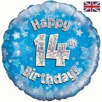 Age 14 Blue Holographic 18" Foil Balloon 