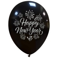 Superior 12" Happy New Year Black and Silver Latex Balloons 25ct