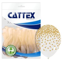 Clear with Gold Confetti Print Cattex 12" Latex Balloons 20CT