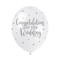 Congratulations On Your Wedding  5CT 12" Helium Fill Latex Balloon- Pearlized Assorted Colours, Printed All Around - 5ct