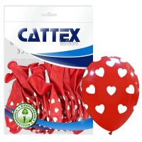 Big Hearts - White on Red 12" Cattex Latex Balloons 20CT