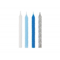 BLUE, WHITE & SILVER SPIRAL CANDLES (24ct) - Pack of 12