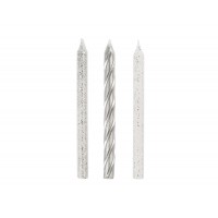 GLITTER & SILVER SPIRAL CANDLES (24ct) - Pack of 12