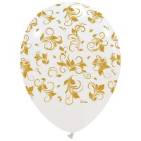 Gold Filigree on White 12" Latex Balloons 25Ct
