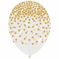 12" Clear Latex Balloons with Gold Print Confetti 25ct