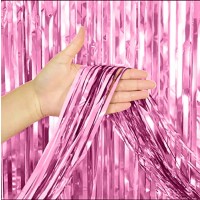 Foil Fringe Curtain Backdrop Metallic Light Pink