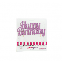 Glitter Happy Birthday Cake Topper Pink
