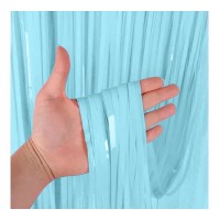 Macaroon Foil Fringe Curtain Pastel Blue