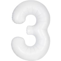 34" Matte White Number 3 Foil Balloon