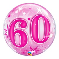 Age 60 Pink Starburst Sparkle 22" Bubble