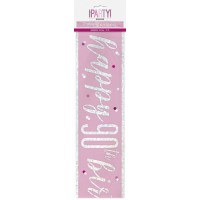 Pink/Silver Glitz Foil Happy 90th Birthday Banner 9FT