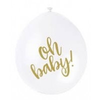 Oh Baby Gold  9" Latex Air Fill Balloon - Assorted Colours, Printed 1 Side - 10ct.