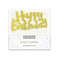 Gold Glitter Happy Birthday Cake Topper 1ct