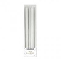 Tall Silver Cake Candles with Holders 16ct