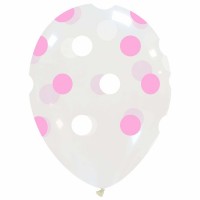 Transparent Pink and White Dots Superior 12" Latex Balloons 25Ct