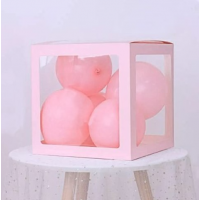 Blank Pink Transparent Balloon Boxes 30x30x30cm Pack of 4